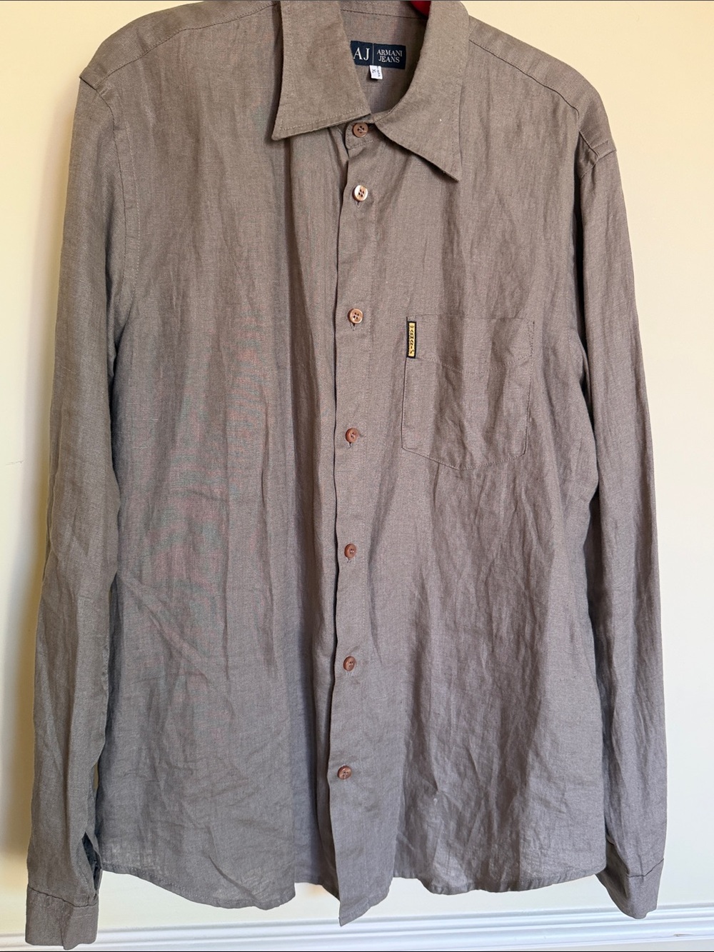 Armani Jeans Men's Linen Long Sleeve Button-Up Shirt in Taupe